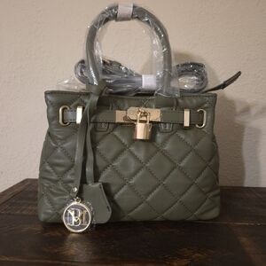 Badgley Mischka Quilted Green Handbag